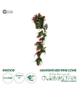 GloboStar® Artificial Garden HANGING RED PINE CONE 20869 Τεχνητό Κρεμαστό Διακοσμητικό Φυτό Κόκκινο Κουκουνάρι Μ17 x Π17 x Υ50cm